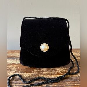 Evening bag -black velvet and satin with pearl and rhinestone accent